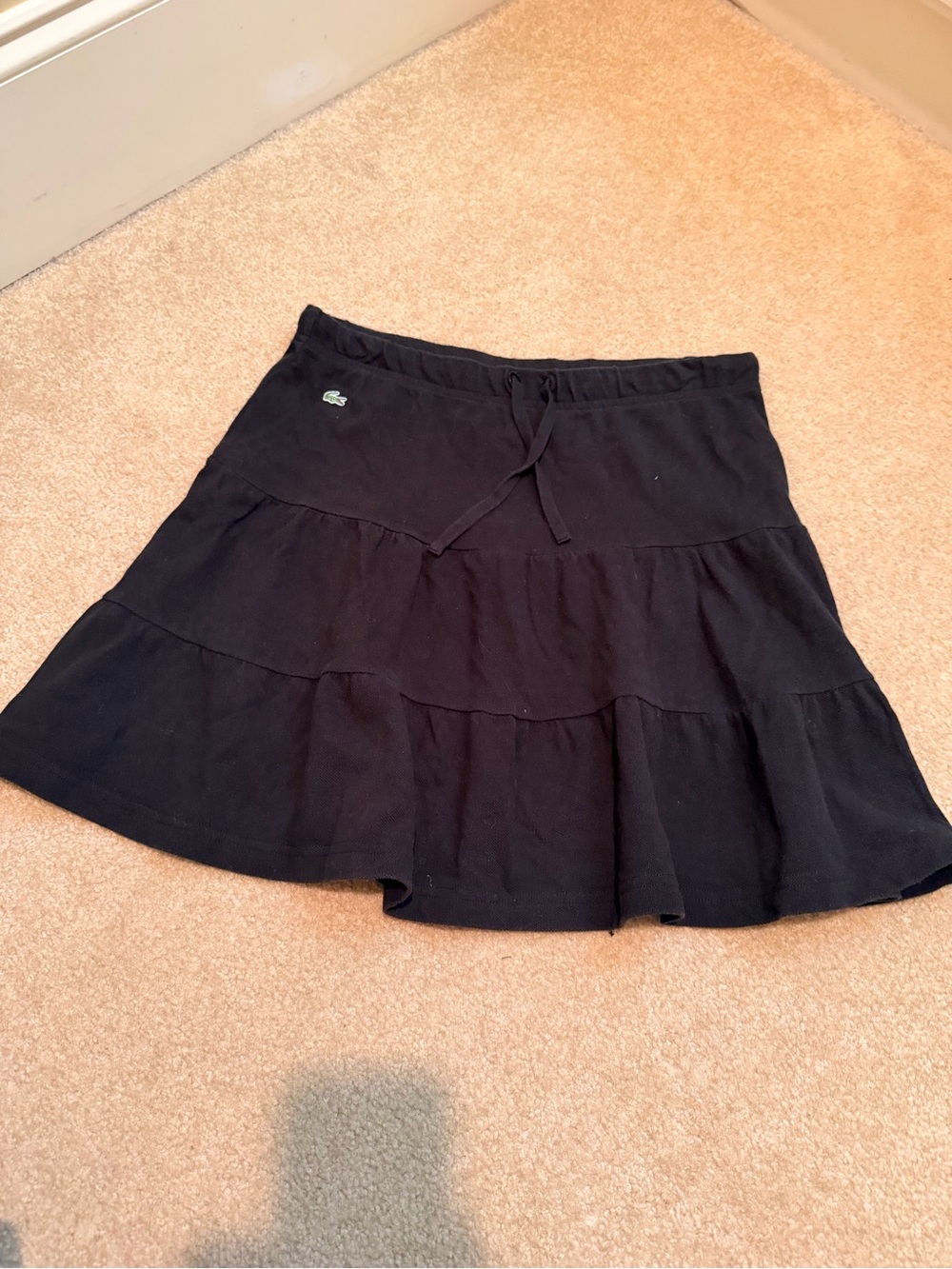 Lacoste Black Tiered Drawstring Skirt with Logo
